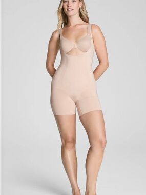 SPANX OnCore Mid-Thigh Sculpting Bodysuit - Tan - Size 3X
